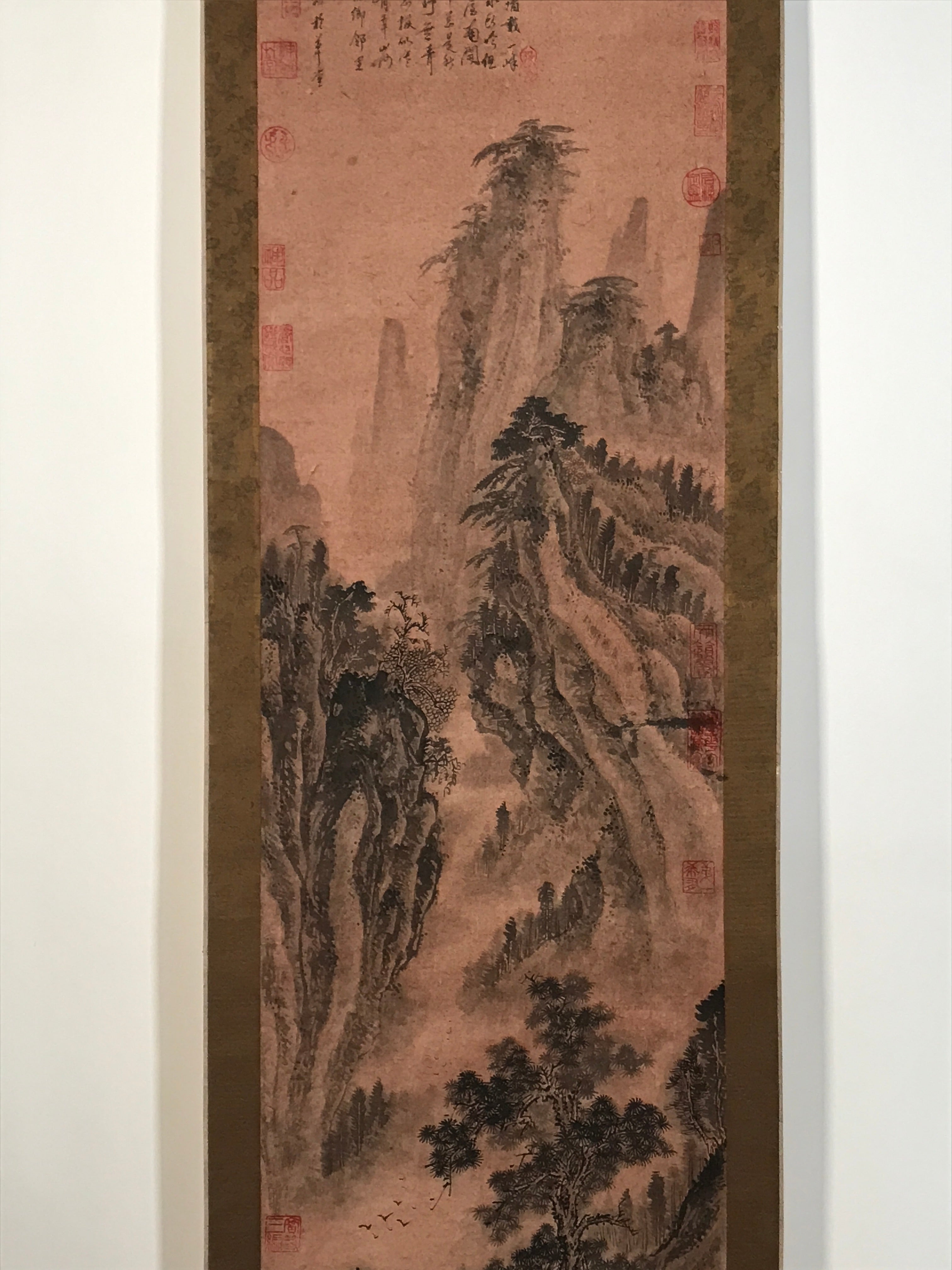 Chinese Hanging Scroll Kakejiku Vtg Landscape Mountain Trees Houses Text KJ227-AD - Scroll-chidorivintage.com