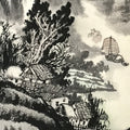 Chinese Hanging Scroll Kakejiku Vtg Landscape Mountain Boats Houses Text KJ229-AD - Scroll-chidorivintage.com
