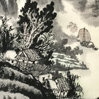 Chinese Hanging Scroll Kakejiku Vtg Landscape Mountain Boats Houses Text KJ229-AD - Scroll-chidorivintage.com