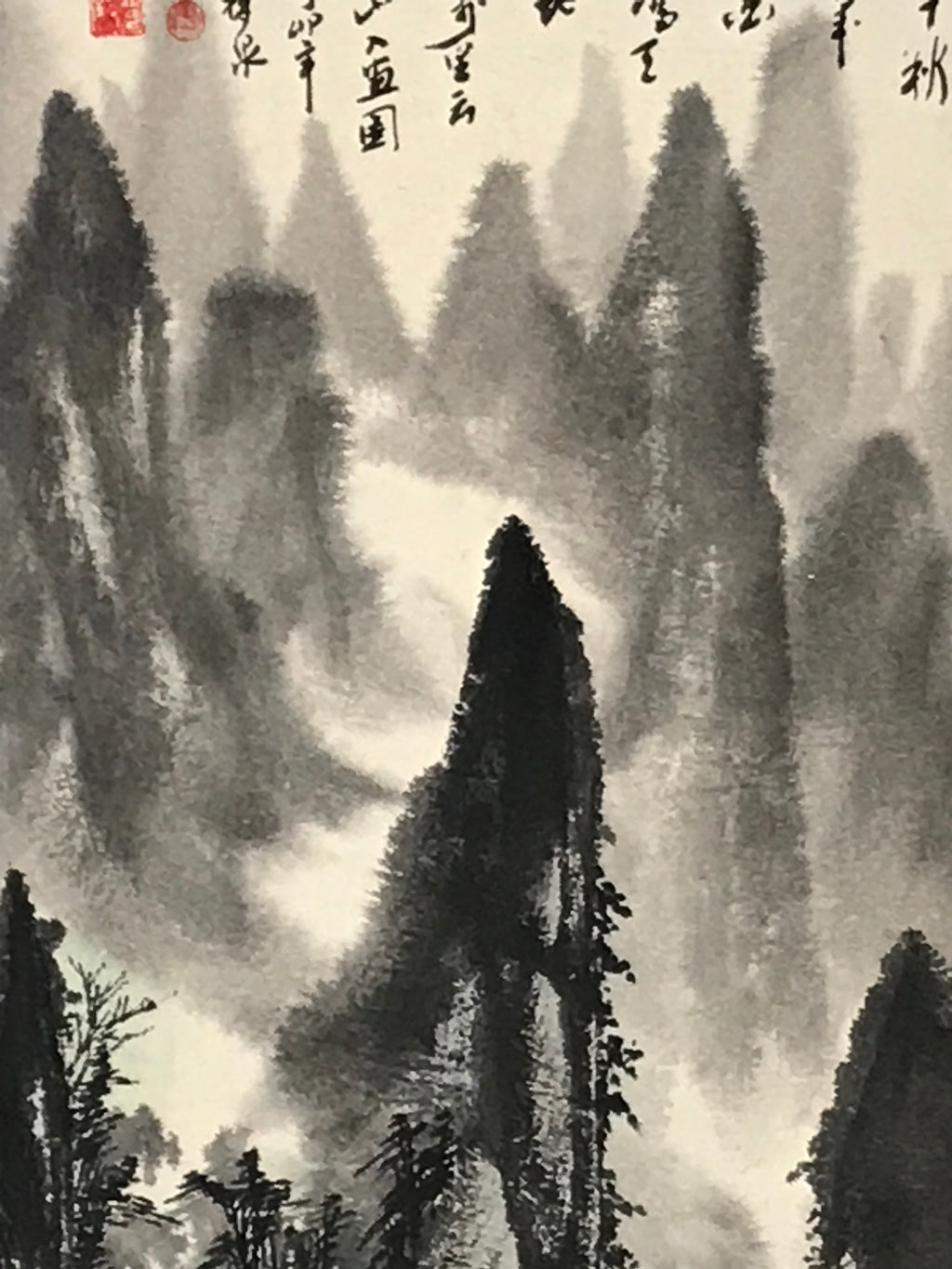 Chinese Hanging Scroll Kakejiku Vtg Landscape Mountain Boats Houses Text KJ229-AD - Scroll-chidorivintage.com