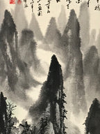 Chinese Hanging Scroll Kakejiku Vtg Landscape Mountain Boats Houses Text KJ229-AD - Scroll-chidorivintage.com