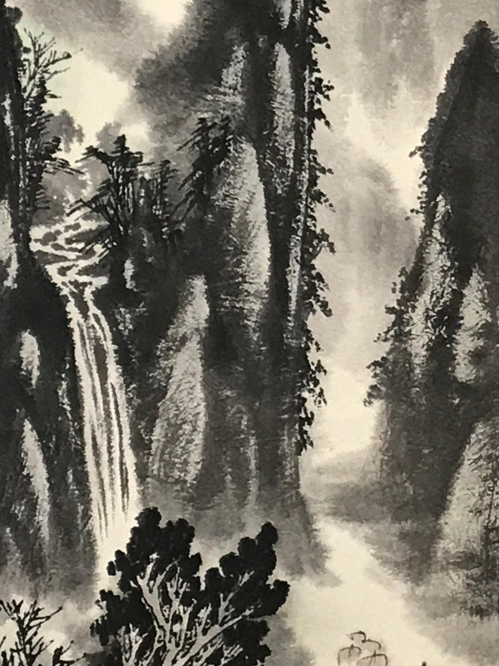Chinese Hanging Scroll Kakejiku Vtg Landscape Mountain Boats Houses Text KJ229-AD - Scroll-chidorivintage.com