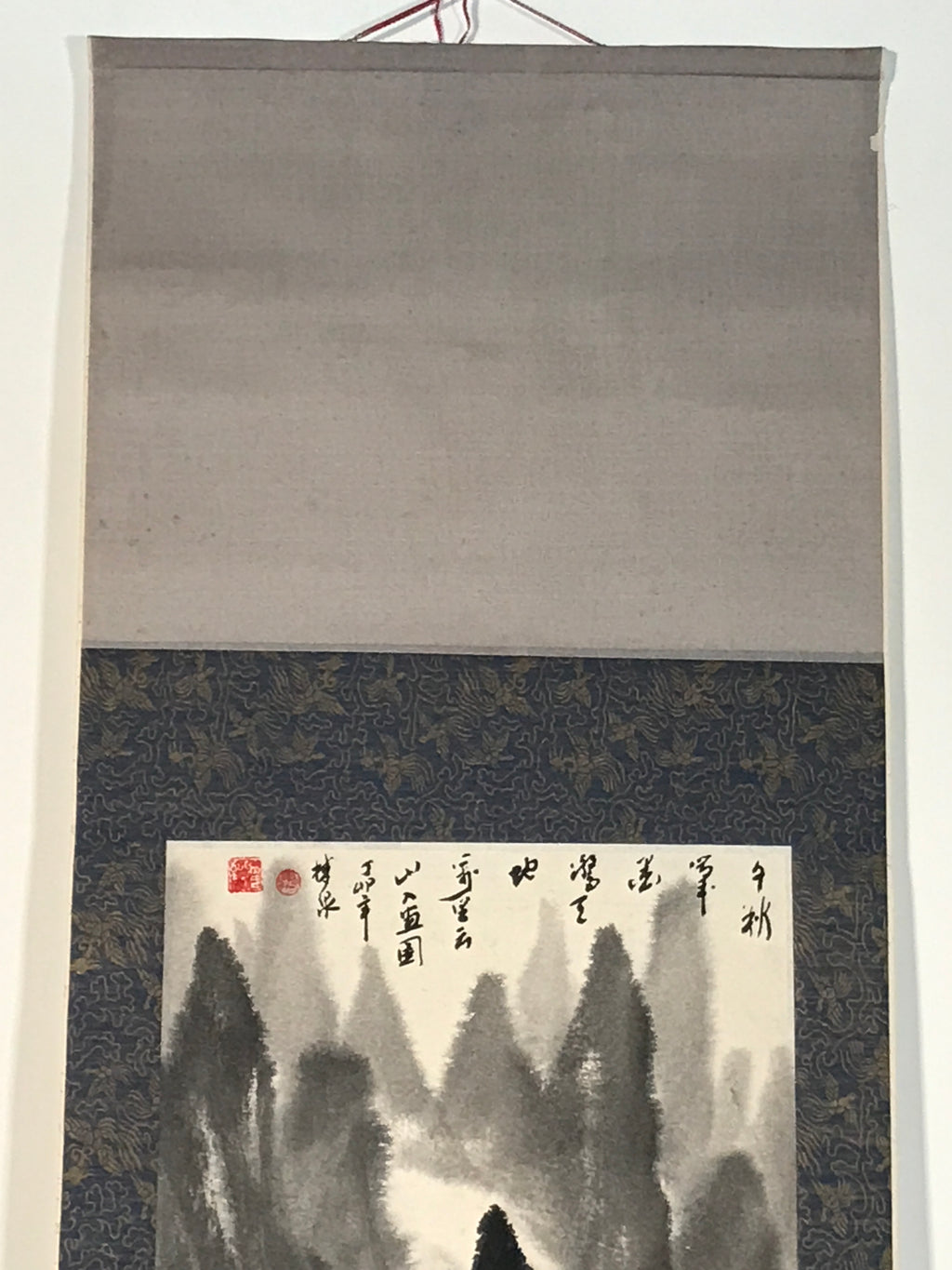 Chinese Hanging Scroll Kakejiku Vtg Landscape Mountain Boats Houses Text KJ229-AD - Scroll-chidorivintage.com