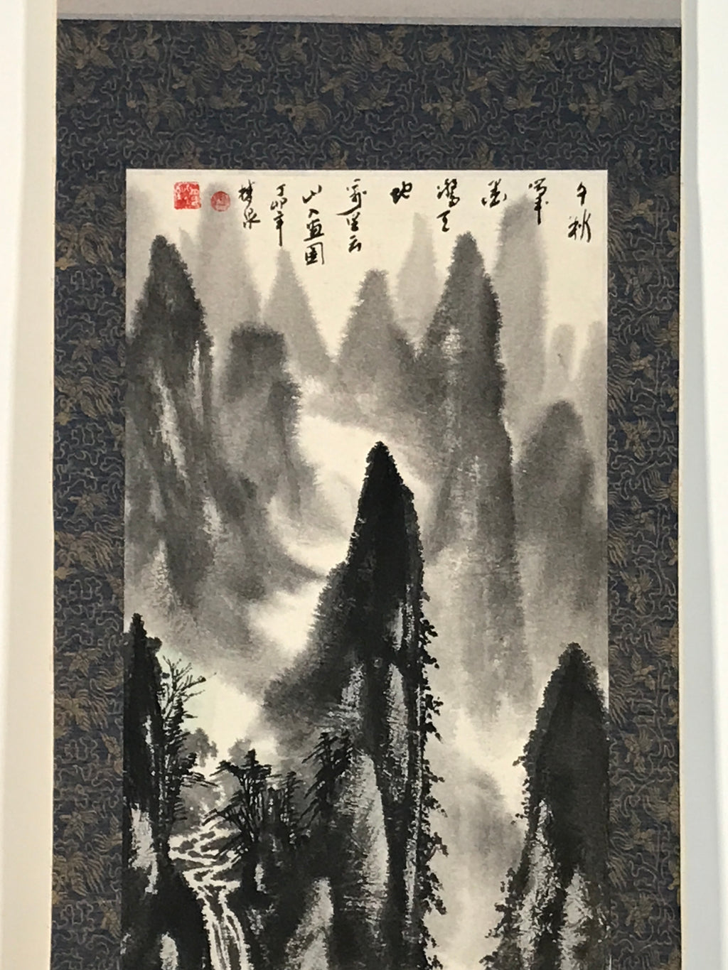 Chinese Hanging Scroll Kakejiku Vtg Landscape Mountain Boats Houses Text KJ229-AD - Scroll-chidorivintage.com