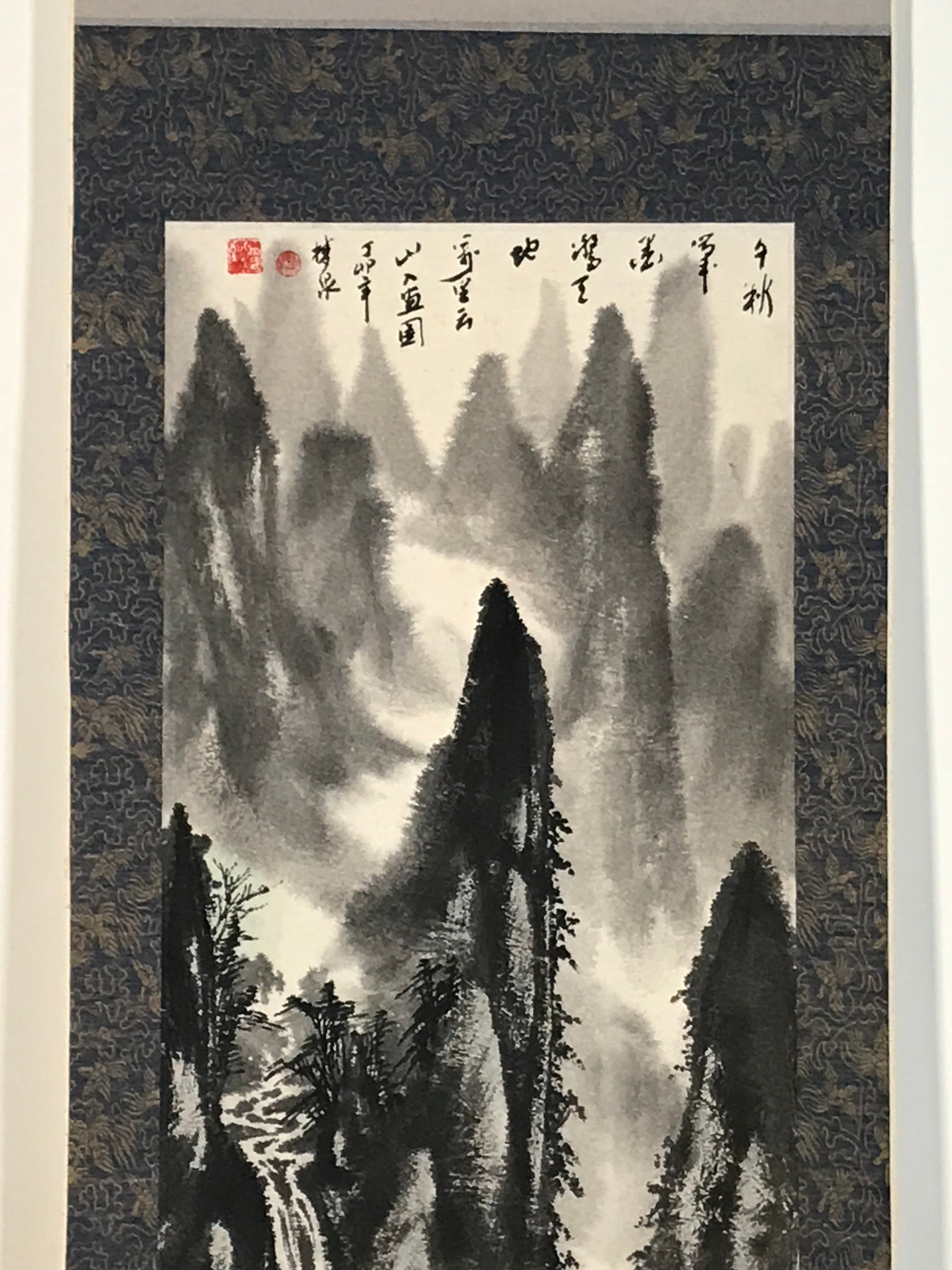 Chinese Hanging Scroll Kakejiku Vtg Landscape Mountain Boats Houses Text KJ229-AD - Scroll-chidorivintage.com