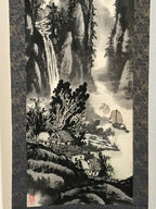 Chinese Hanging Scroll Kakejiku Vtg Landscape Mountain Boats Houses Text KJ229-AD - Scroll-chidorivintage.com