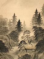 Japanese Hanging Scroll Kakejiku Vtg Sansui Landscape Trees Mountain River KJ231-AD - Scroll-chidorivintage.com