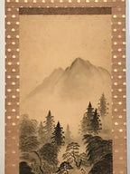 Japanese Hanging Scroll Kakejiku Vtg Sansui Landscape Trees Mountain River KJ231-AD - Scroll-chidorivintage.com