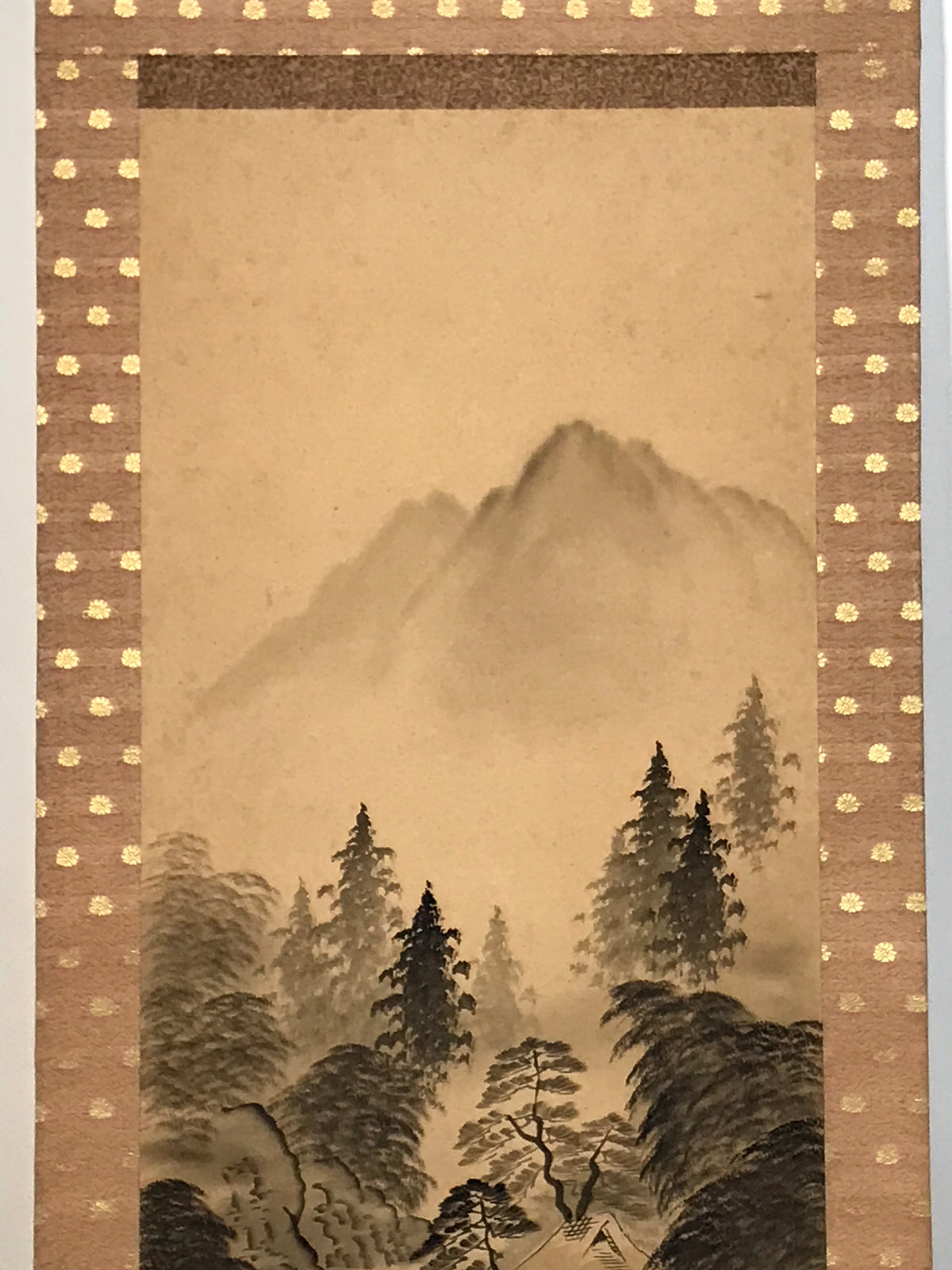 Japanese Hanging Scroll Kakejiku Vtg Sansui Landscape Trees Mountain River KJ231-AD - Scroll-chidorivintage.com