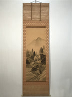 Japanese Hanging Scroll Kakejiku Vtg Sansui Landscape Trees Mountain River KJ231-AD - Scroll-chidorivintage.com