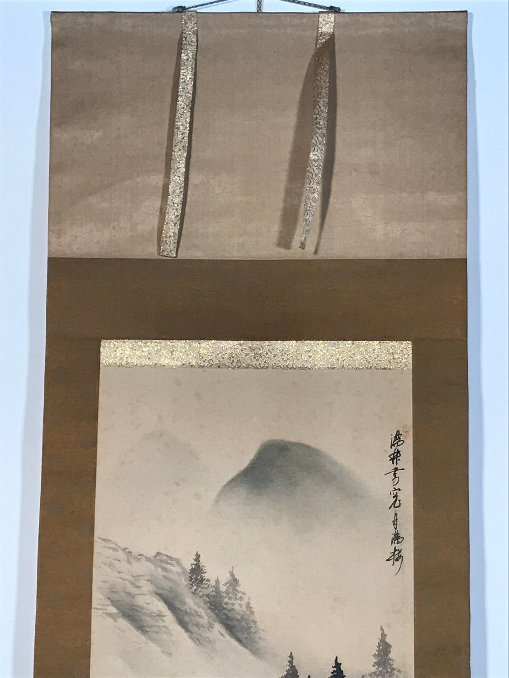 Japanese Hanging Scroll Kakejiku Vtg River Mountain Landscape Trees Sansui KJ232-AD - Scroll-chidorivintage.com