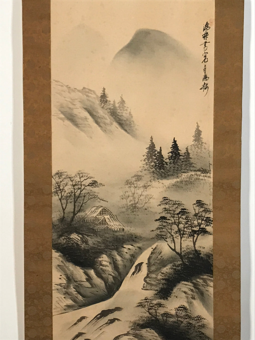 Japanese Hanging Scroll Kakejiku Vtg River Mountain Landscape Trees Sansui KJ232-AD - Scroll-chidorivintage.com
