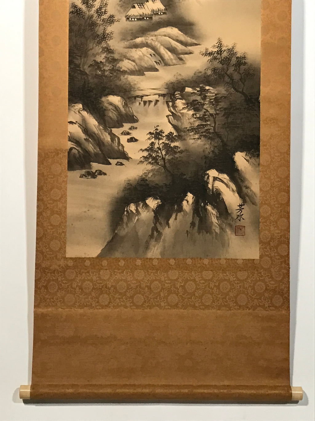 Japanese Hanging Scroll Kakejiku Vtg River Mountain Landscape Trees Sansui KJ233-AD - Scroll-chidorivintage.com