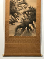 Japanese Hanging Scroll Kakejiku Vtg River Mountain Landscape Trees Sansui KJ233-AD - Scroll-chidorivintage.com