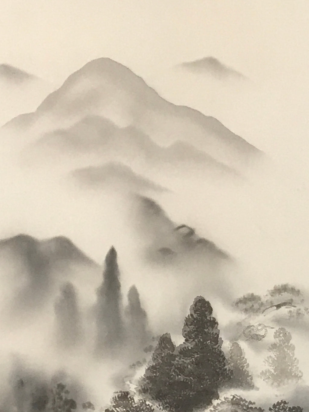 Japanese Hanging Scroll Kakejiku Vtg Mountain Trees House Landscape Sansui KJ239-AD - Scroll-chidorivintage.com