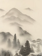 Japanese Hanging Scroll Kakejiku Vtg Mountain Trees House Landscape Sansui KJ239-AD - Scroll-chidorivintage.com