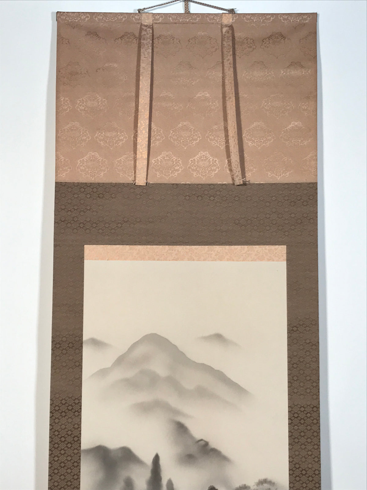 Japanese Hanging Scroll Kakejiku Vtg Mountain Trees House Landscape Sansui KJ239-AD - Scroll-chidorivintage.com