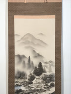 Japanese Hanging Scroll Kakejiku Vtg Mountain Trees House Landscape Sansui KJ239-AD - Scroll-chidorivintage.com