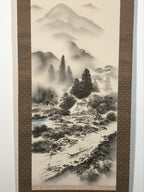 Japanese Hanging Scroll Kakejiku Vtg Mountain Trees House Landscape Sansui KJ239-AD - Scroll-chidorivintage.com