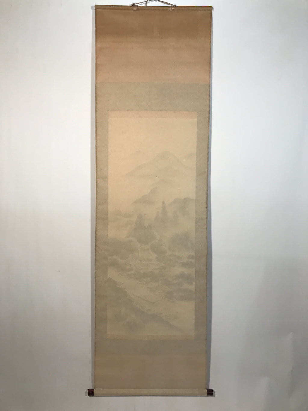 Japanese Hanging Scroll Kakejiku Vtg Mountain Trees House Landscape Sansui KJ239-AD - Scroll-chidorivintage.com