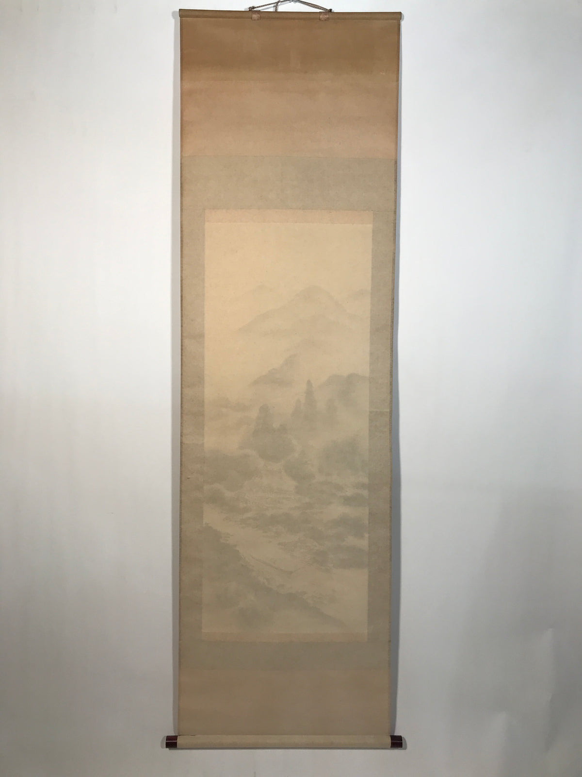 Japanese Hanging Scroll Kakejiku Vtg Mountain Trees House Landscape Sansui KJ239-AD - Scroll-chidorivintage.com