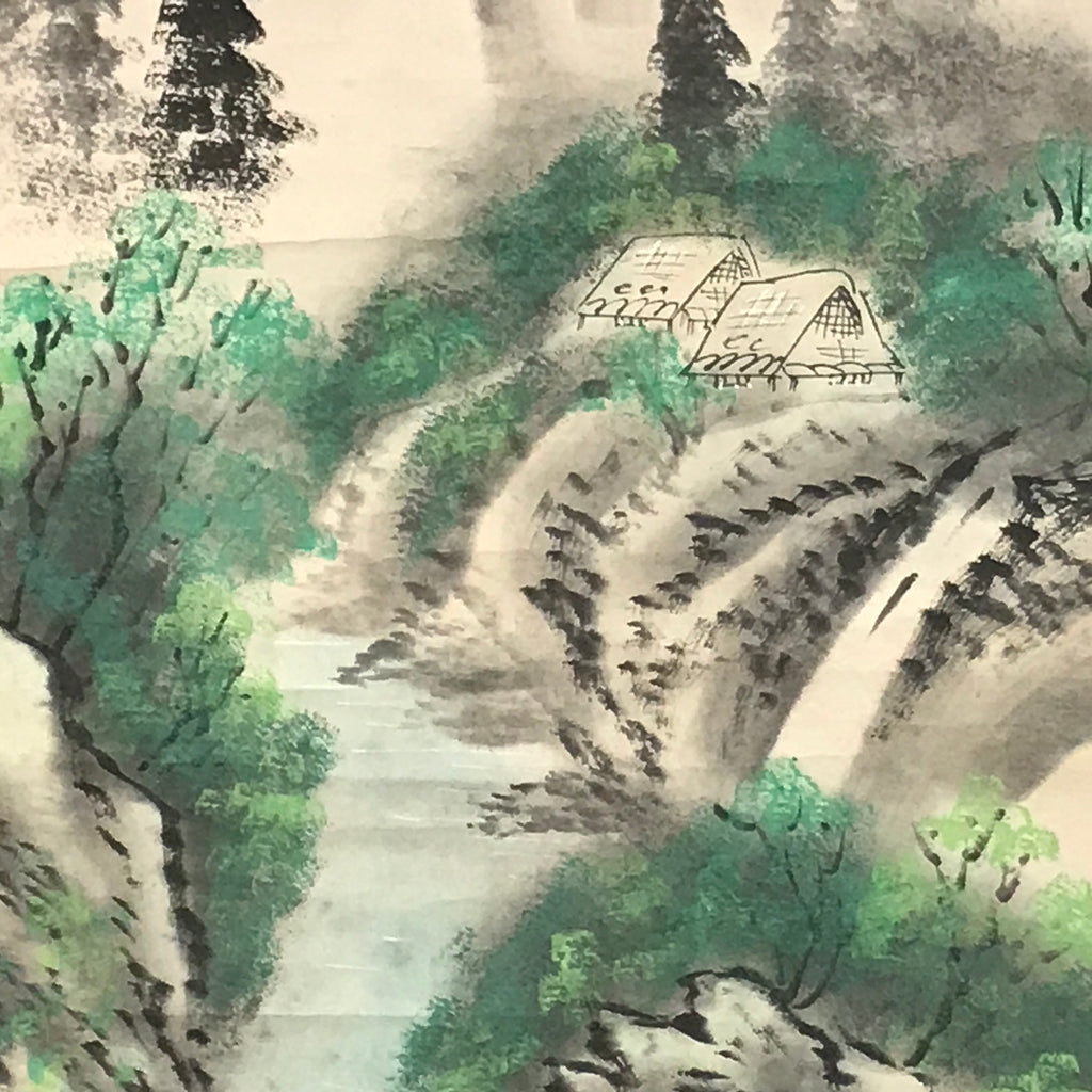 Japanese Hanging Scroll Kakejiku Vtg Mountain River Landscape Sansui Color KJ240-AD - Scroll-chidorivintage.com