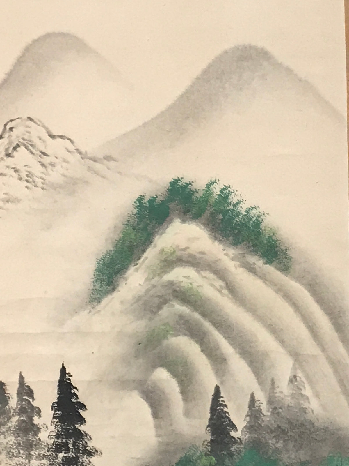 Japanese Hanging Scroll Kakejiku Vtg Mountain River Landscape Sansui Color KJ240-AD - Scroll-chidorivintage.com