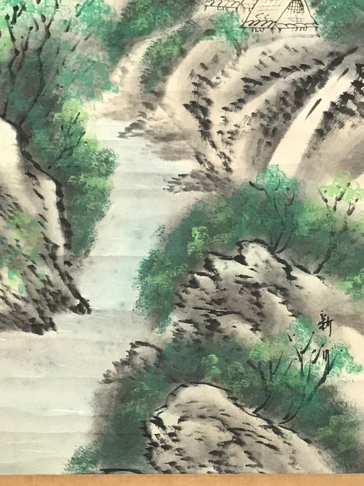 Japanese Hanging Scroll Kakejiku Vtg Mountain River Landscape Sansui Color KJ240-AD - Scroll-chidorivintage.com