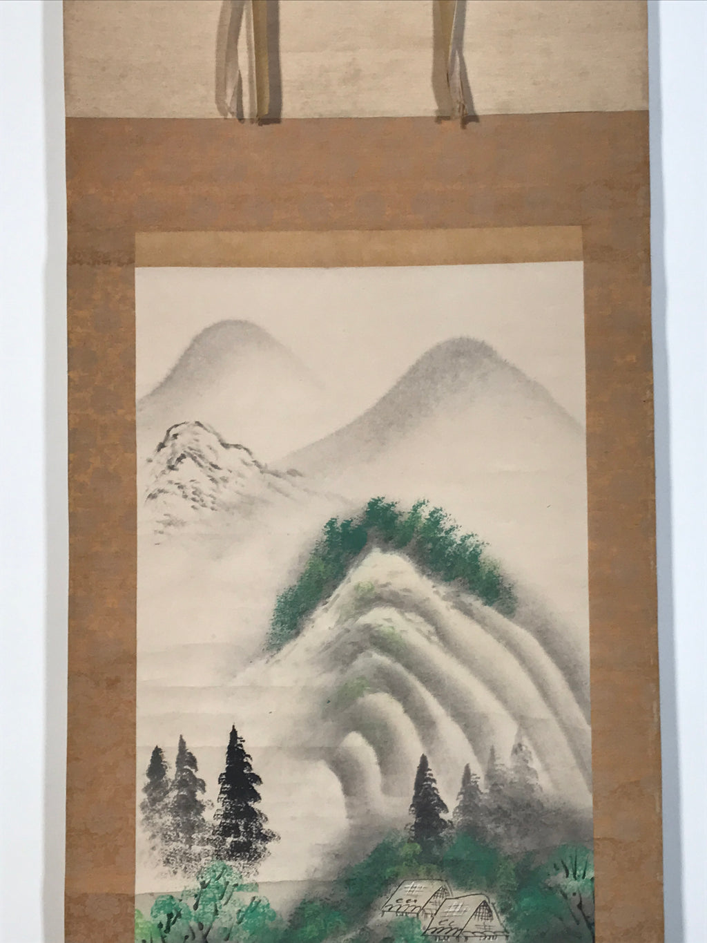 Japanese Hanging Scroll Kakejiku Vtg Mountain River Landscape Sansui Color KJ240-AD - Scroll-chidorivintage.com