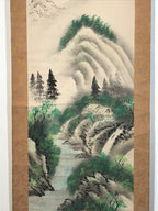 Japanese Hanging Scroll Kakejiku Vtg Mountain River Landscape Sansui Color KJ240-AD - Scroll-chidorivintage.com