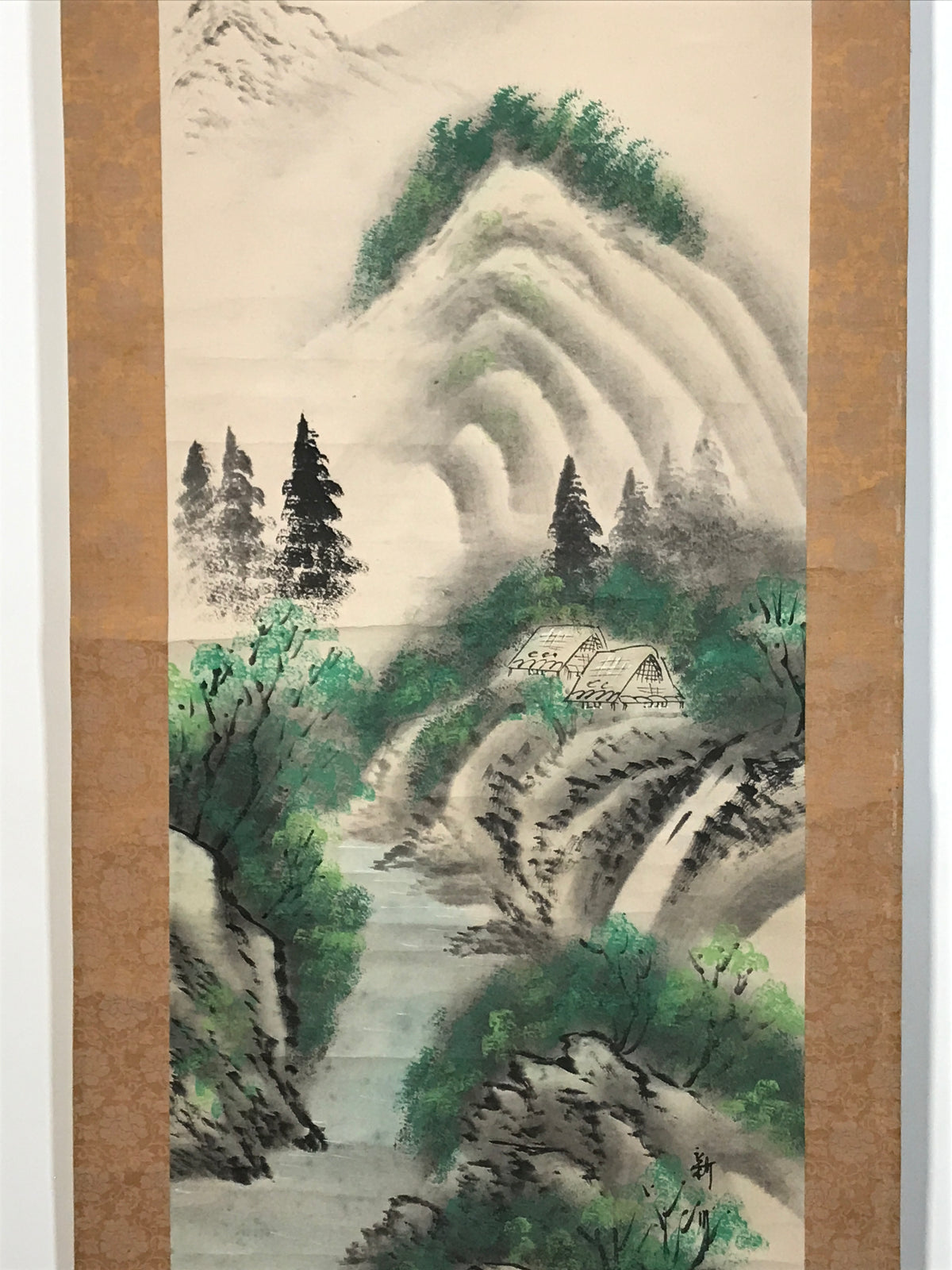 Japanese Hanging Scroll Kakejiku Vtg Mountain River Landscape Sansui Color KJ240-AD - Scroll-chidorivintage.com