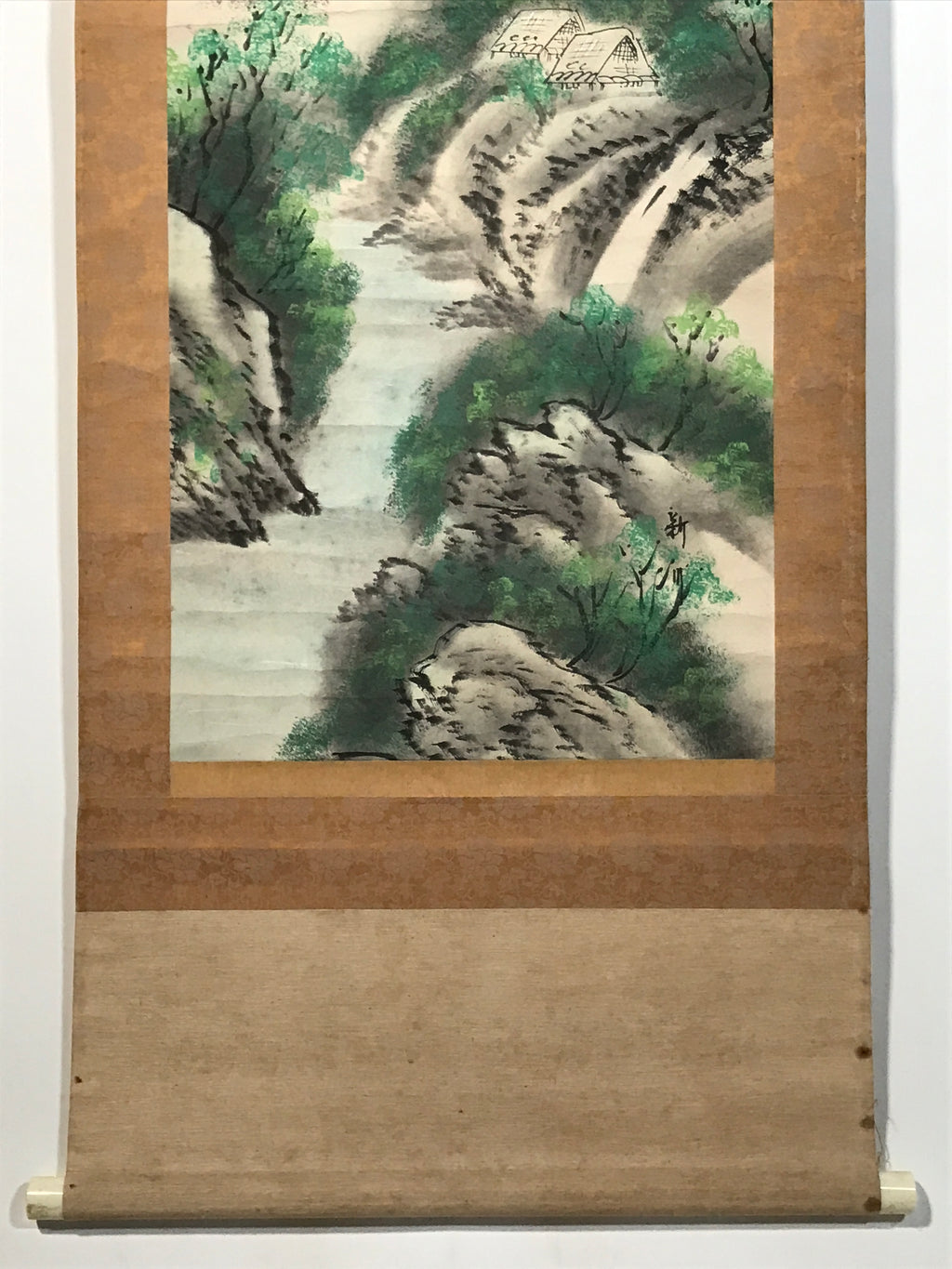 Japanese Hanging Scroll Kakejiku Vtg Mountain River Landscape Sansui Color KJ240-AD - Scroll-chidorivintage.com