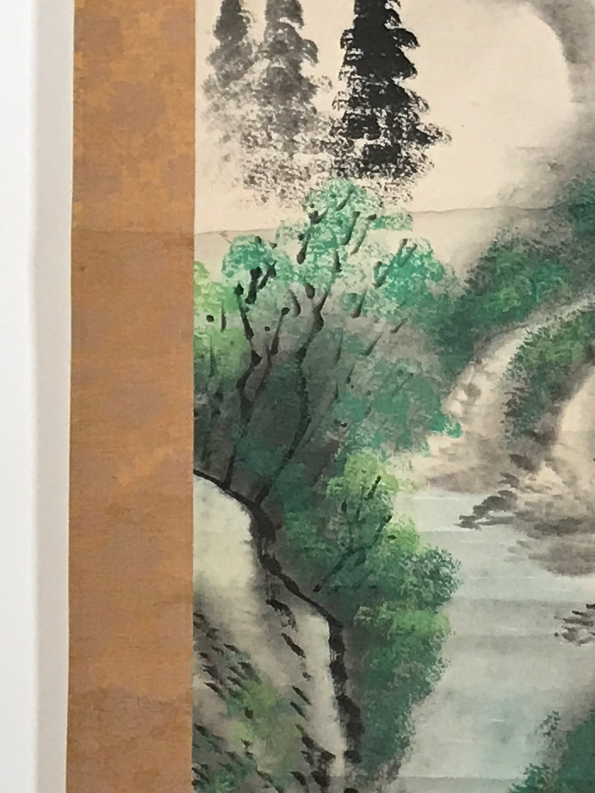 Japanese Hanging Scroll Kakejiku Vtg Mountain River Landscape Sansui Color KJ240-AD - Scroll-chidorivintage.com