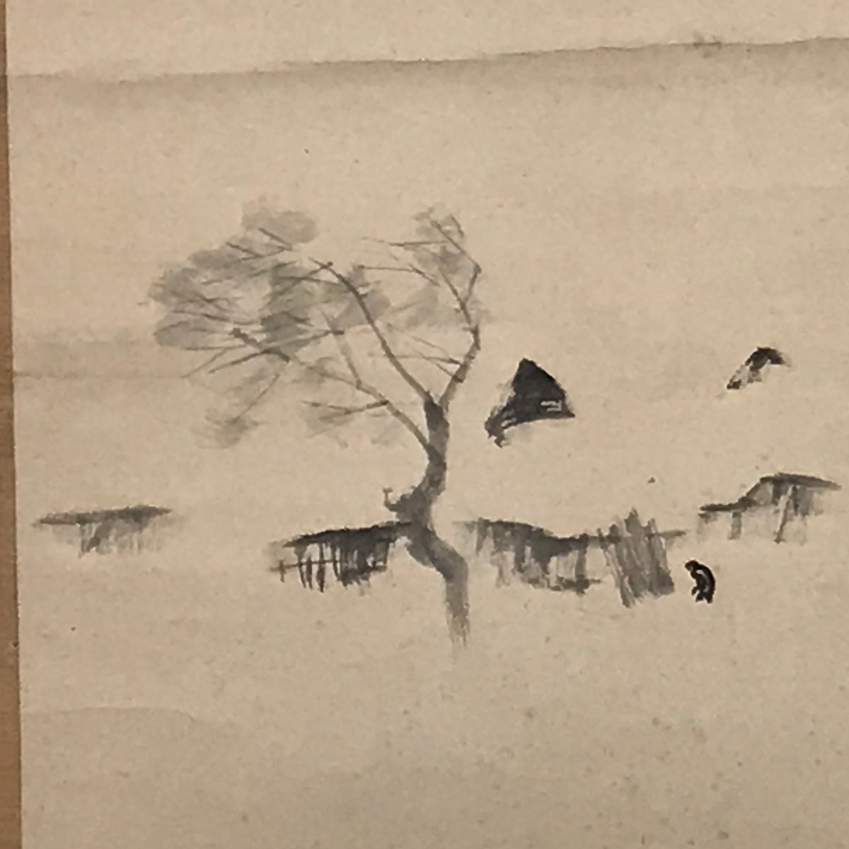 Japanese Hanging Scroll Kakejiku Vtg Man Walking Storm Landscape Black Ink KJ242-AD - Scroll-chidorivintage.com