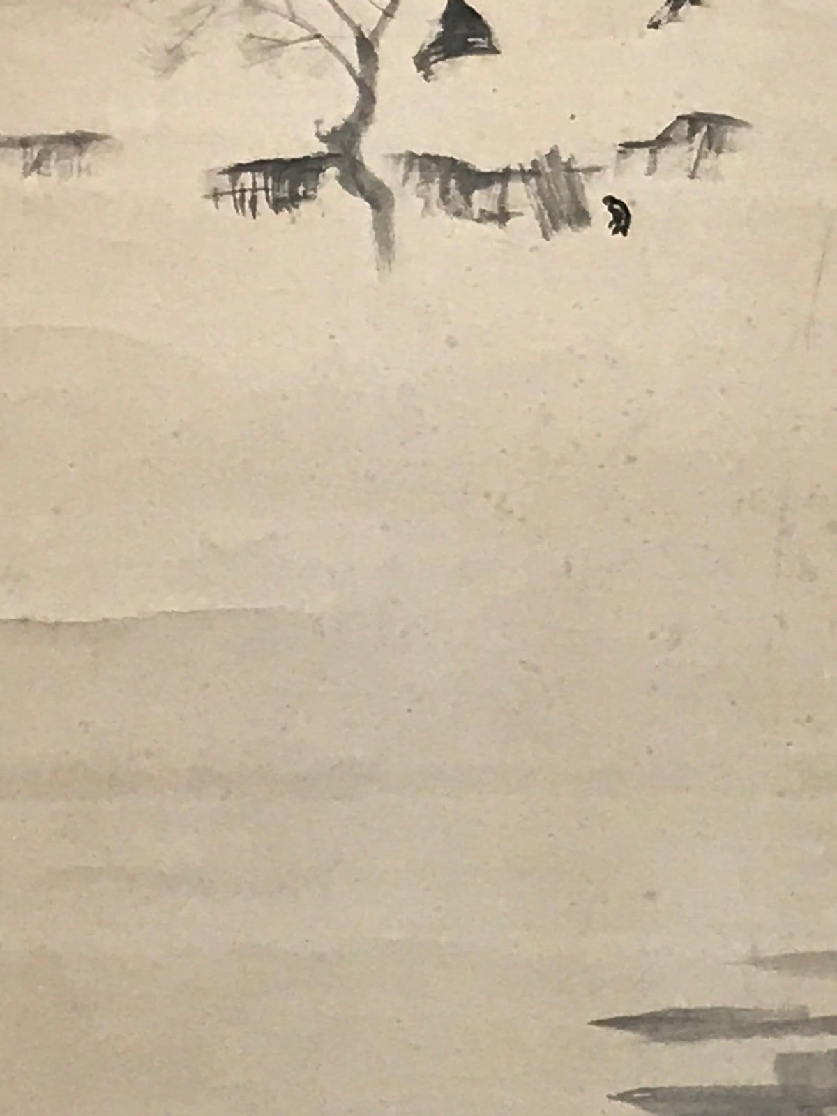 Japanese Hanging Scroll Kakejiku Vtg Man Walking Storm Landscape Black Ink KJ242-AD - Scroll-chidorivintage.com