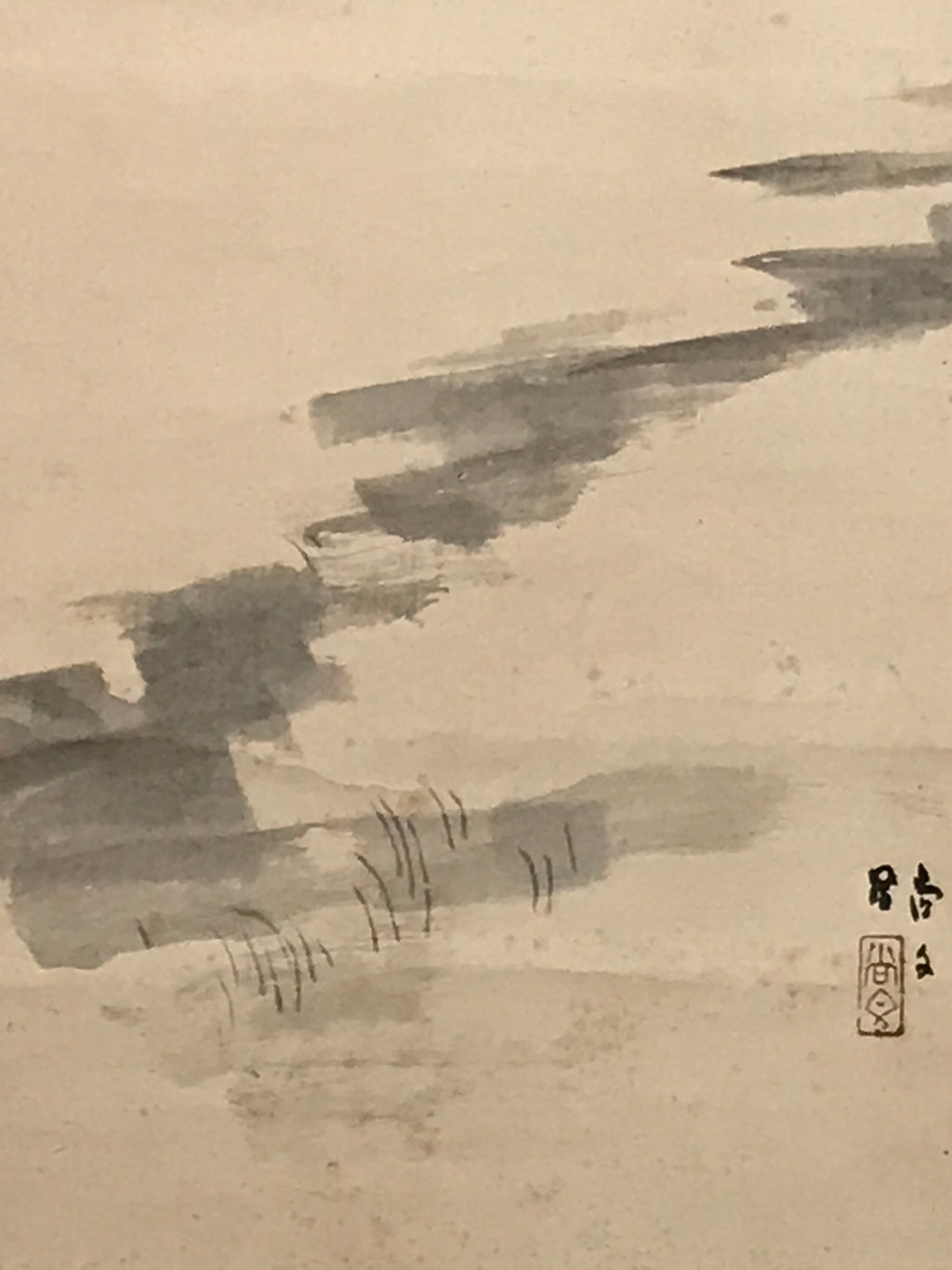 Japanese Hanging Scroll Kakejiku Vtg Man Walking Storm Landscape Black Ink KJ242-AD - Scroll-chidorivintage.com