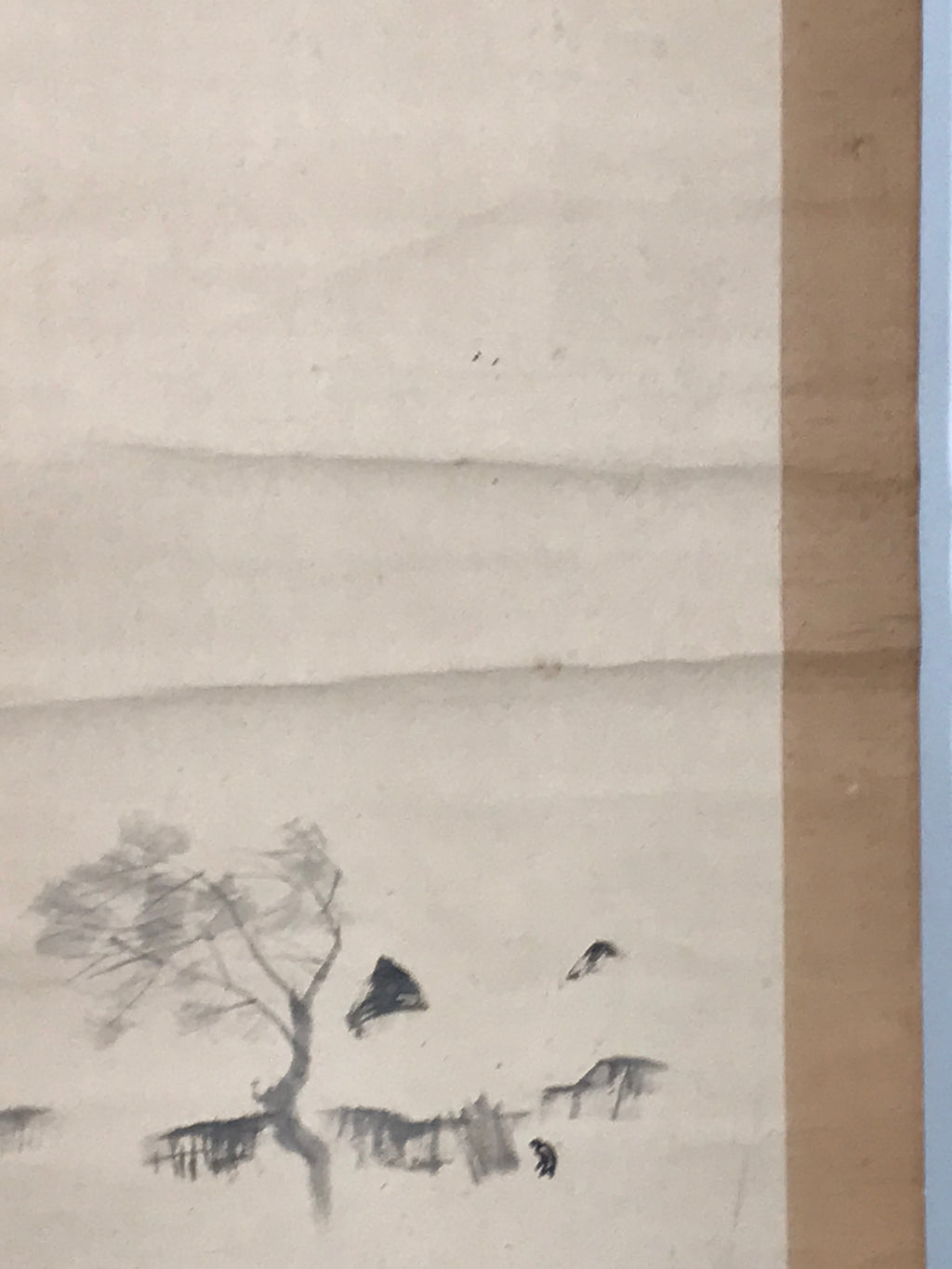 Japanese Hanging Scroll Kakejiku Vtg Man Walking Storm Landscape Black Ink KJ242-AD - Scroll-chidorivintage.com