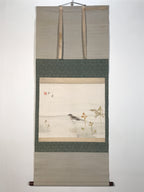 Japanese Hanging Scroll Kakejiku Vtg Bird Wagtail Plants Fern Color Green KJ245-AD - Scroll-chidorivintage.com