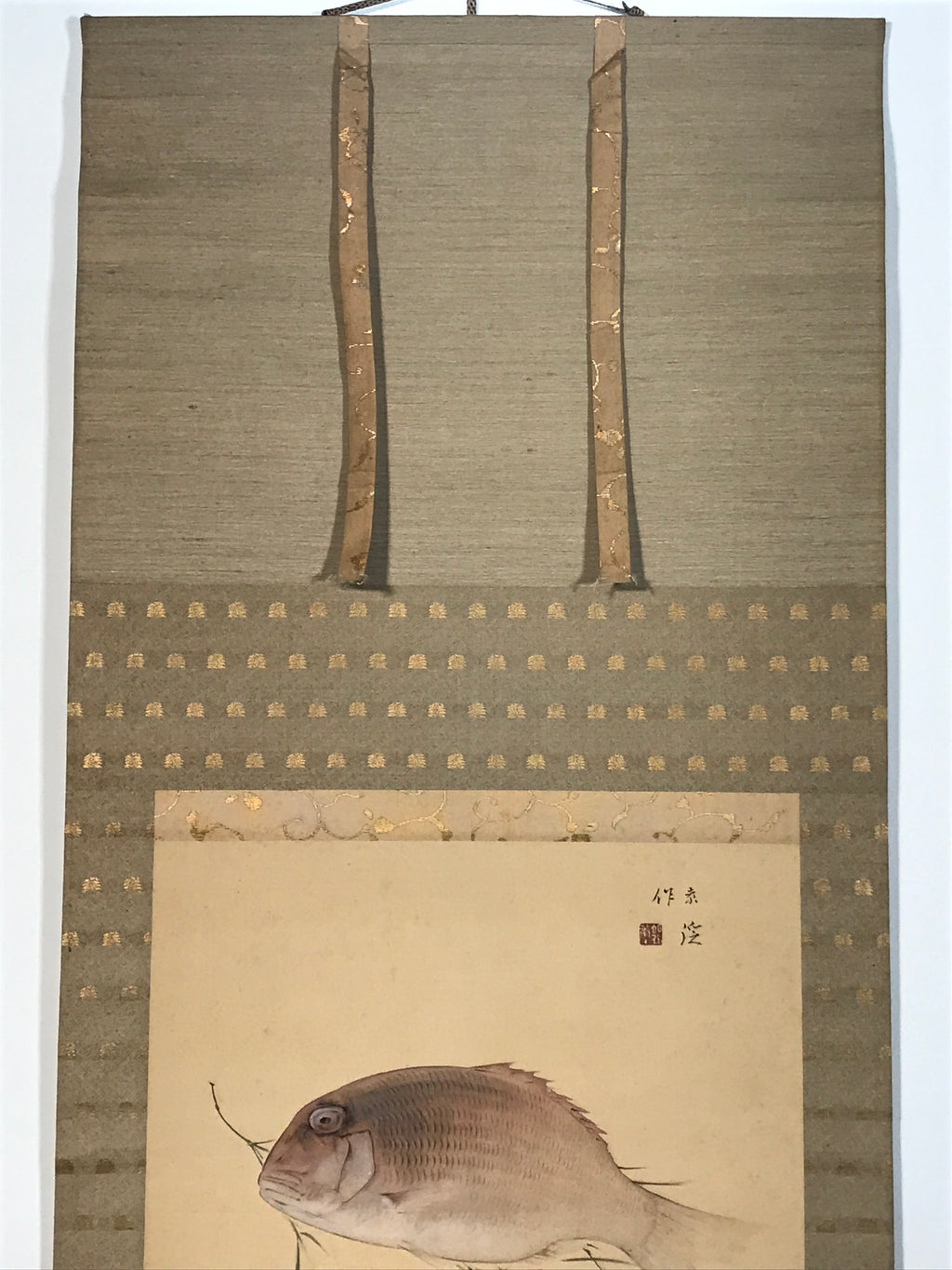 Japanese Hanging Scroll Kakejiku Vtg Sea Bream Tai Realistic Style Color KJ246-AD - Scroll-chidorivintage.com