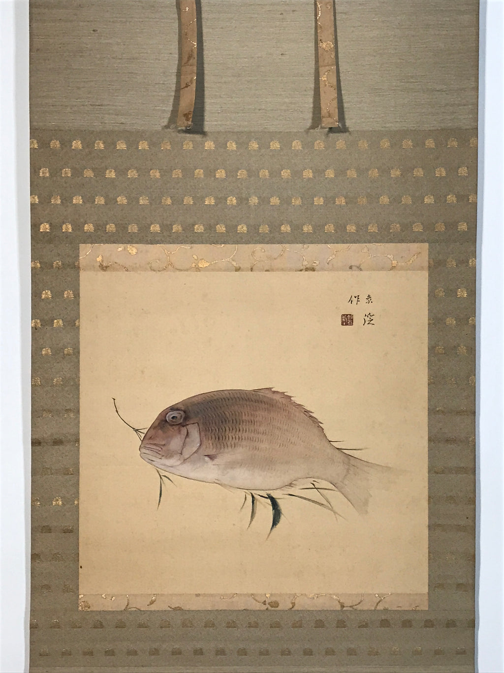 Japanese Hanging Scroll Kakejiku Vtg Sea Bream Tai Realistic Style Color KJ246-AD - Scroll-chidorivintage.com