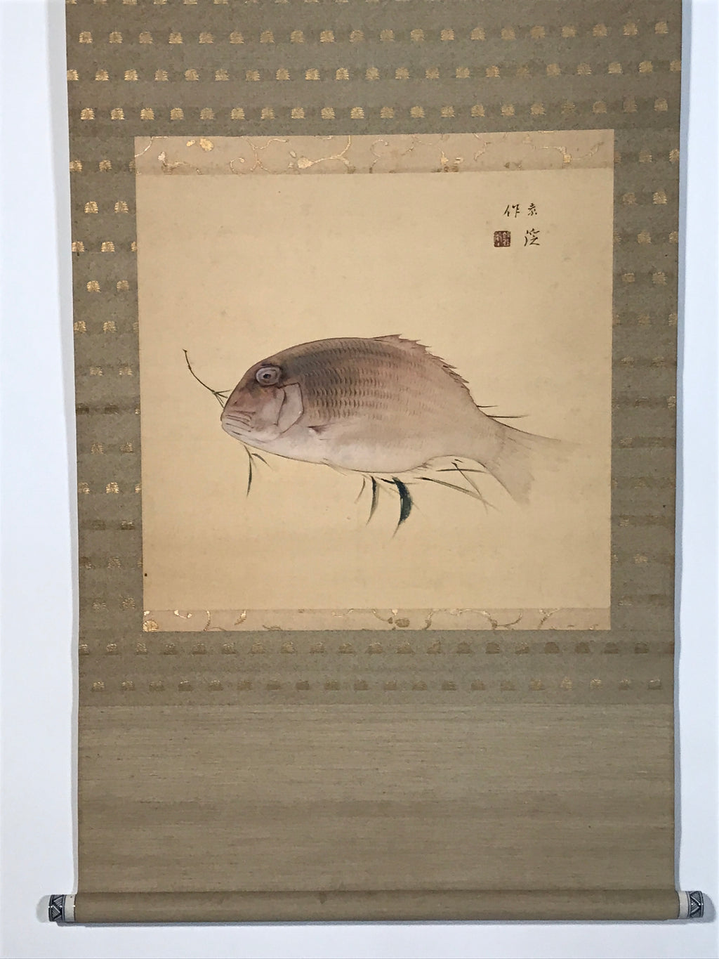 Japanese Hanging Scroll Kakejiku Vtg Sea Bream Tai Realistic Style Color KJ246-AD - Scroll-chidorivintage.com