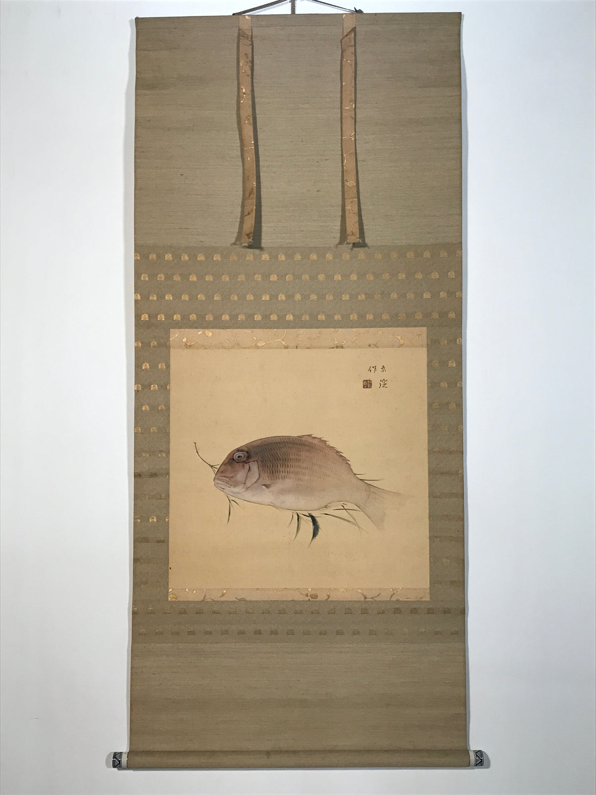 Japanese Hanging Scroll Kakejiku Vtg Sea Bream Tai Realistic Style Color KJ246-AD - Scroll-chidorivintage.com