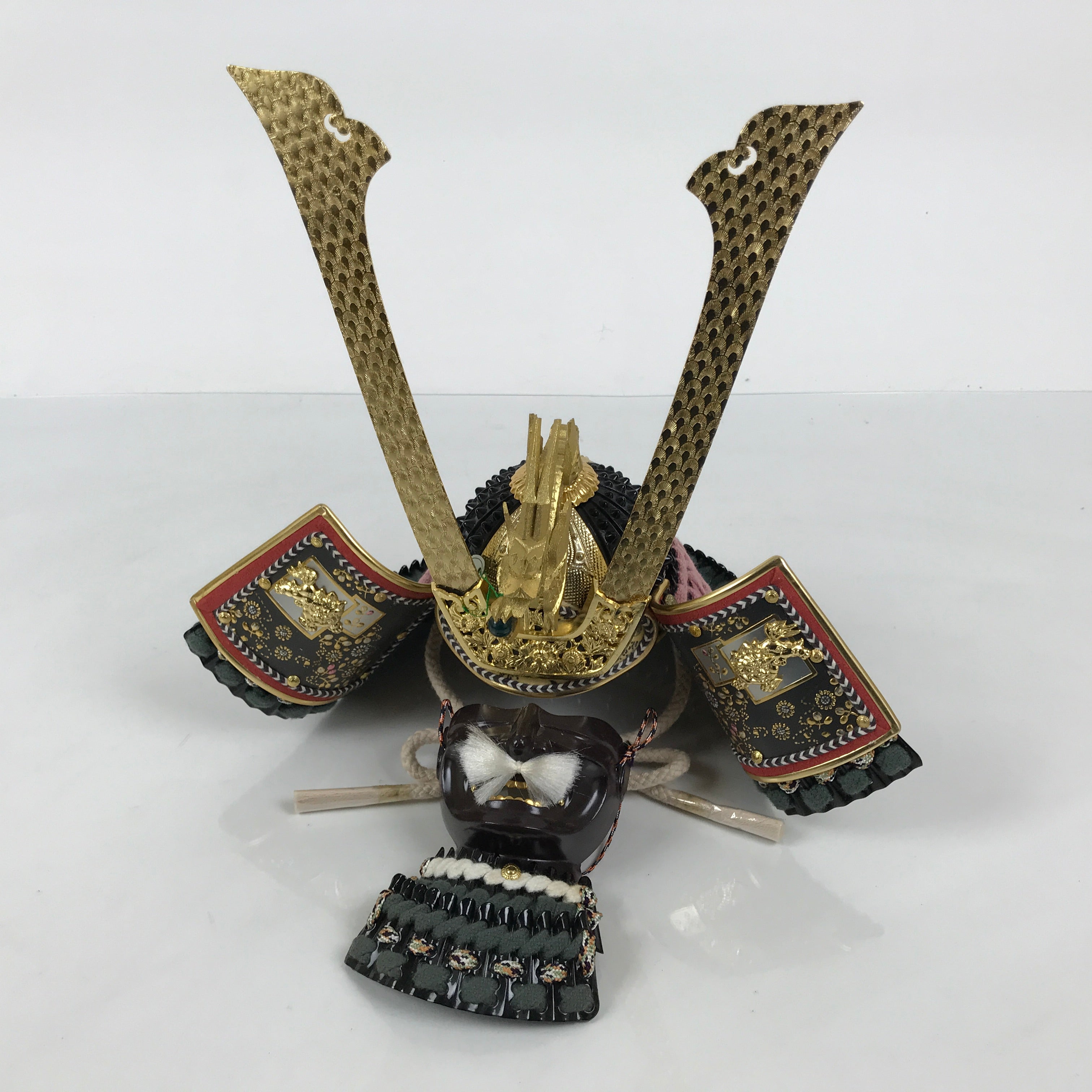 Japanese Samurai Helmet Kabuto Vtg Boys' Festival Armor Decor Gold Green ID696-AD - Doll-chidorivintage.com