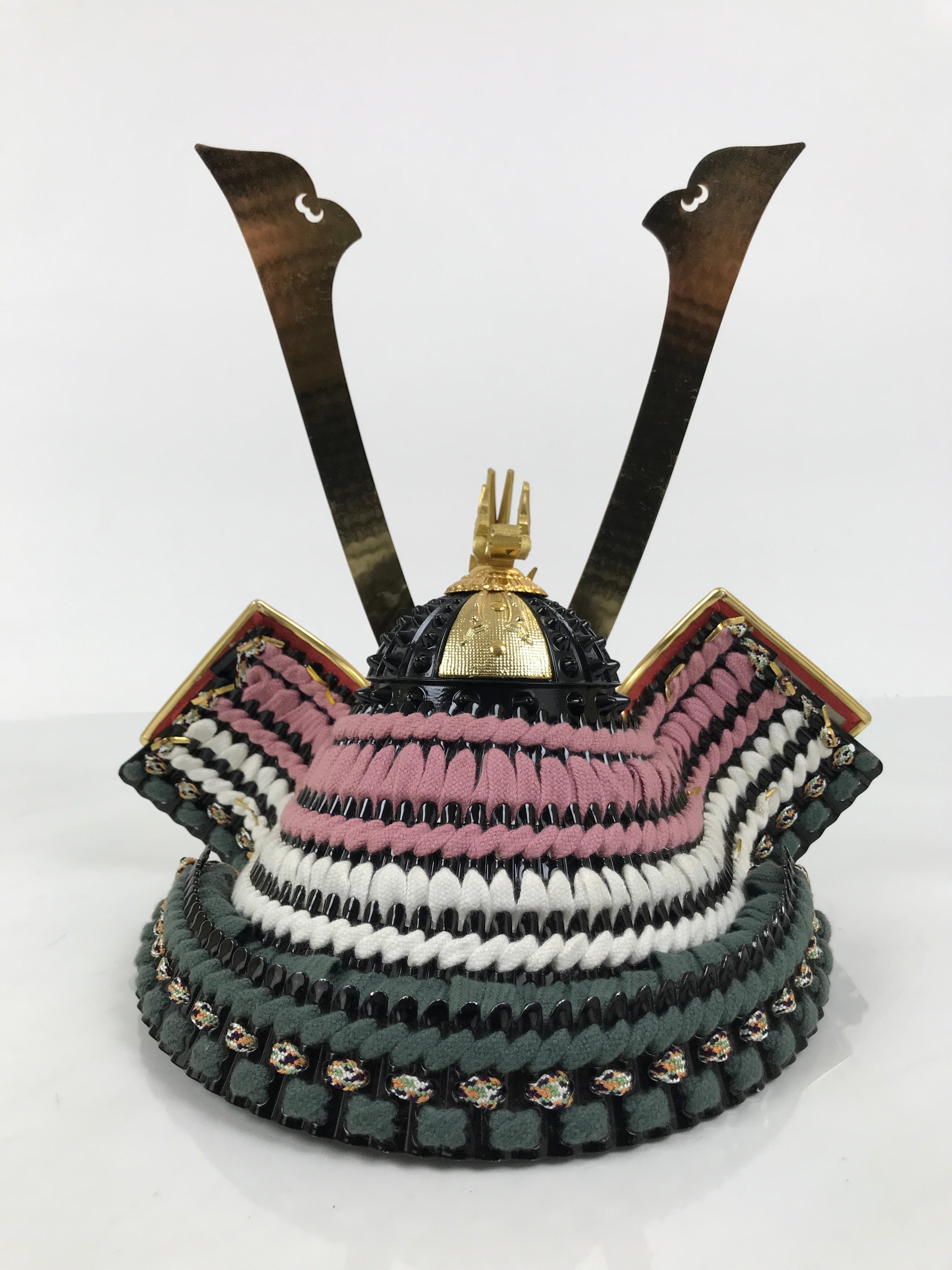 Japanese Samurai Helmet Kabuto Vtg Boys' Festival Armor Decor Gold Green ID696-AD - Doll-chidorivintage.com