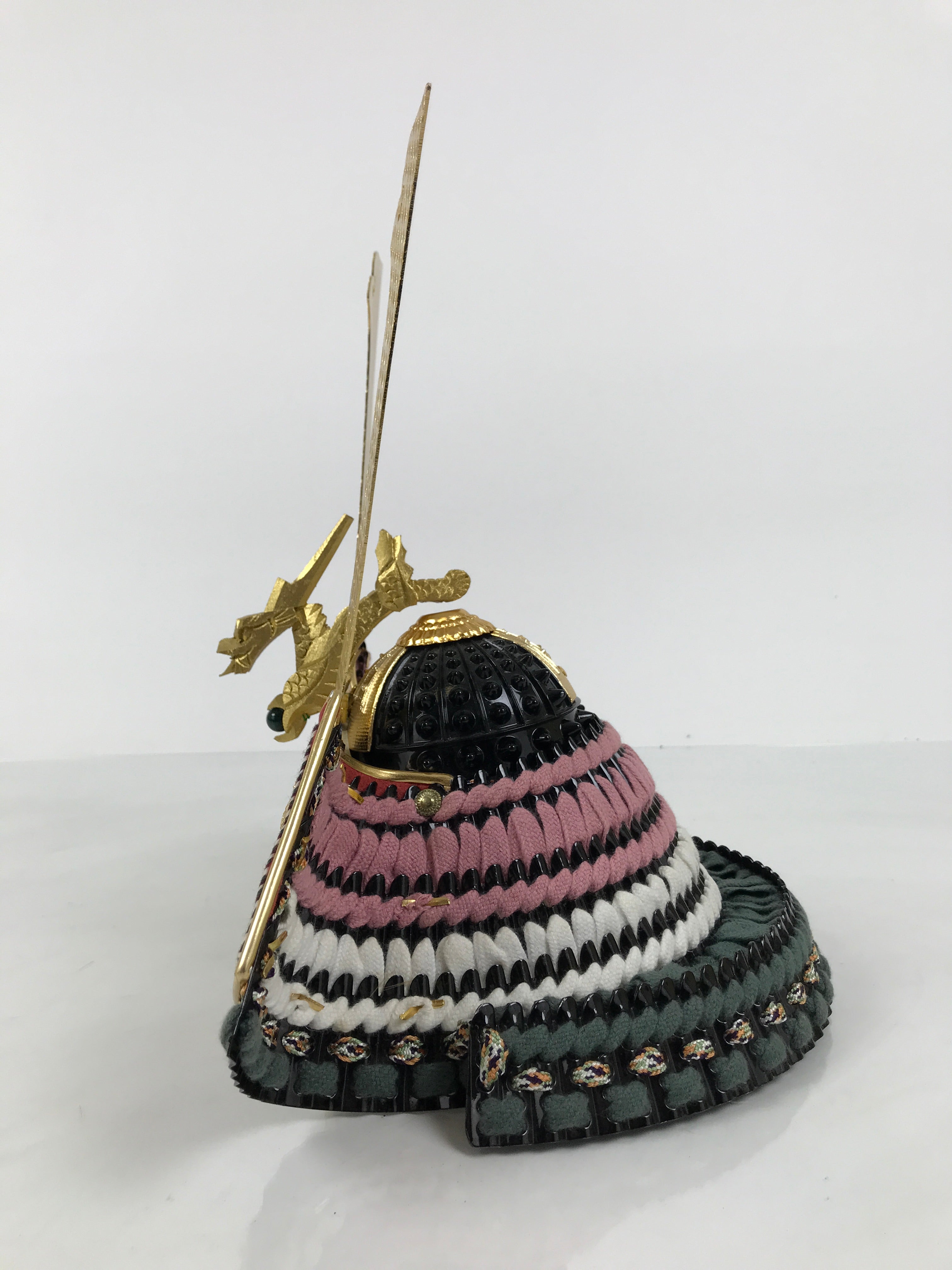 Japanese Samurai Helmet Kabuto Vtg Boys' Festival Armor Decor Gold Green ID696-AD - Doll-chidorivintage.com