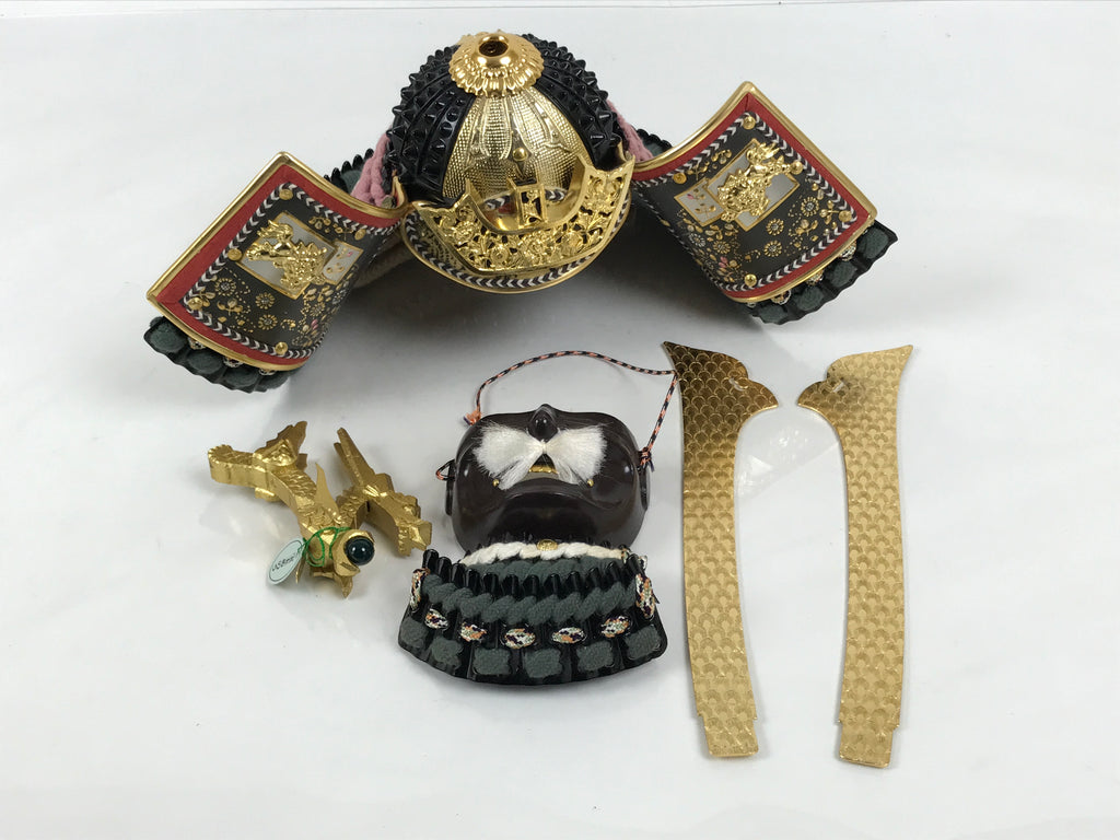 Japanese Samurai Helmet Kabuto Vtg Boys' Festival Armor Decor Gold Green ID696-AD - Doll-chidorivintage.com