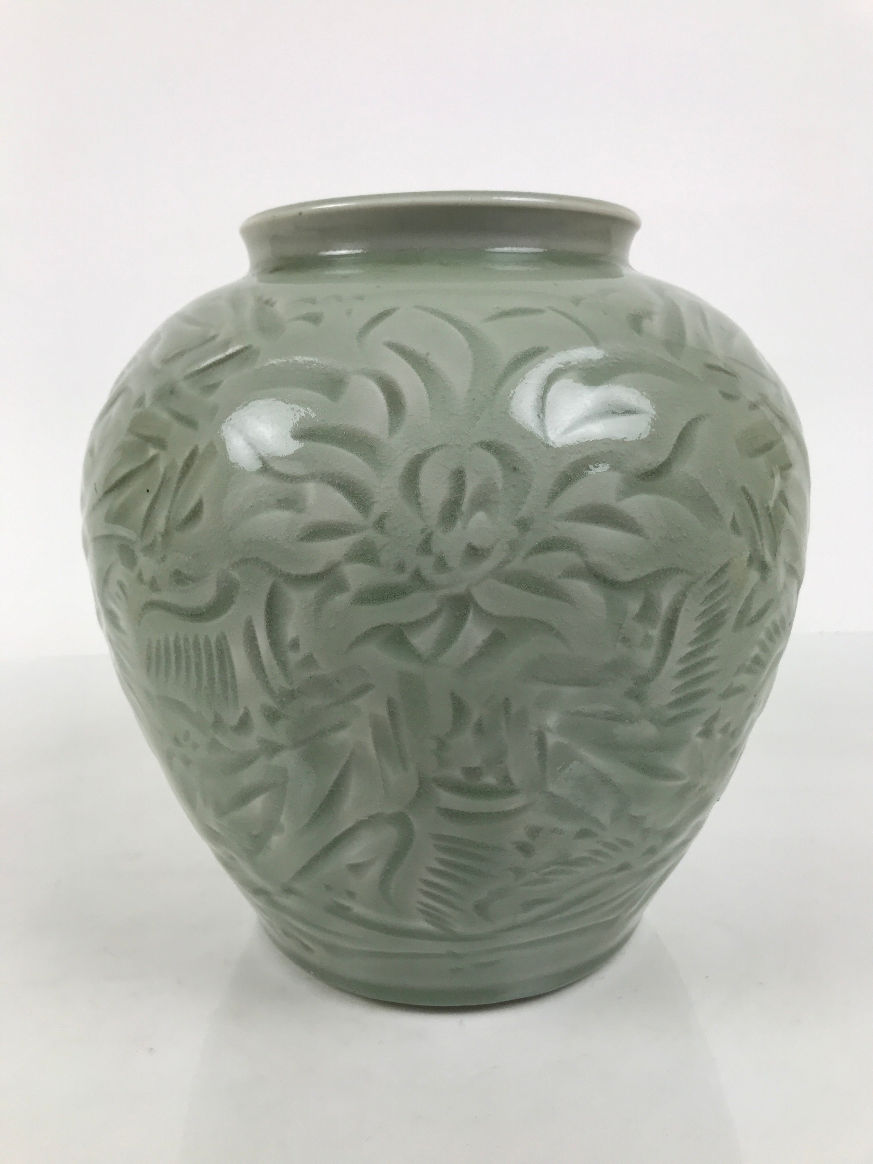 Japanese Porcelain Flower Vase Vtg Ikebana Kabin Celadon Green Floral FK249-KT - Vase-chidorivintage.com
