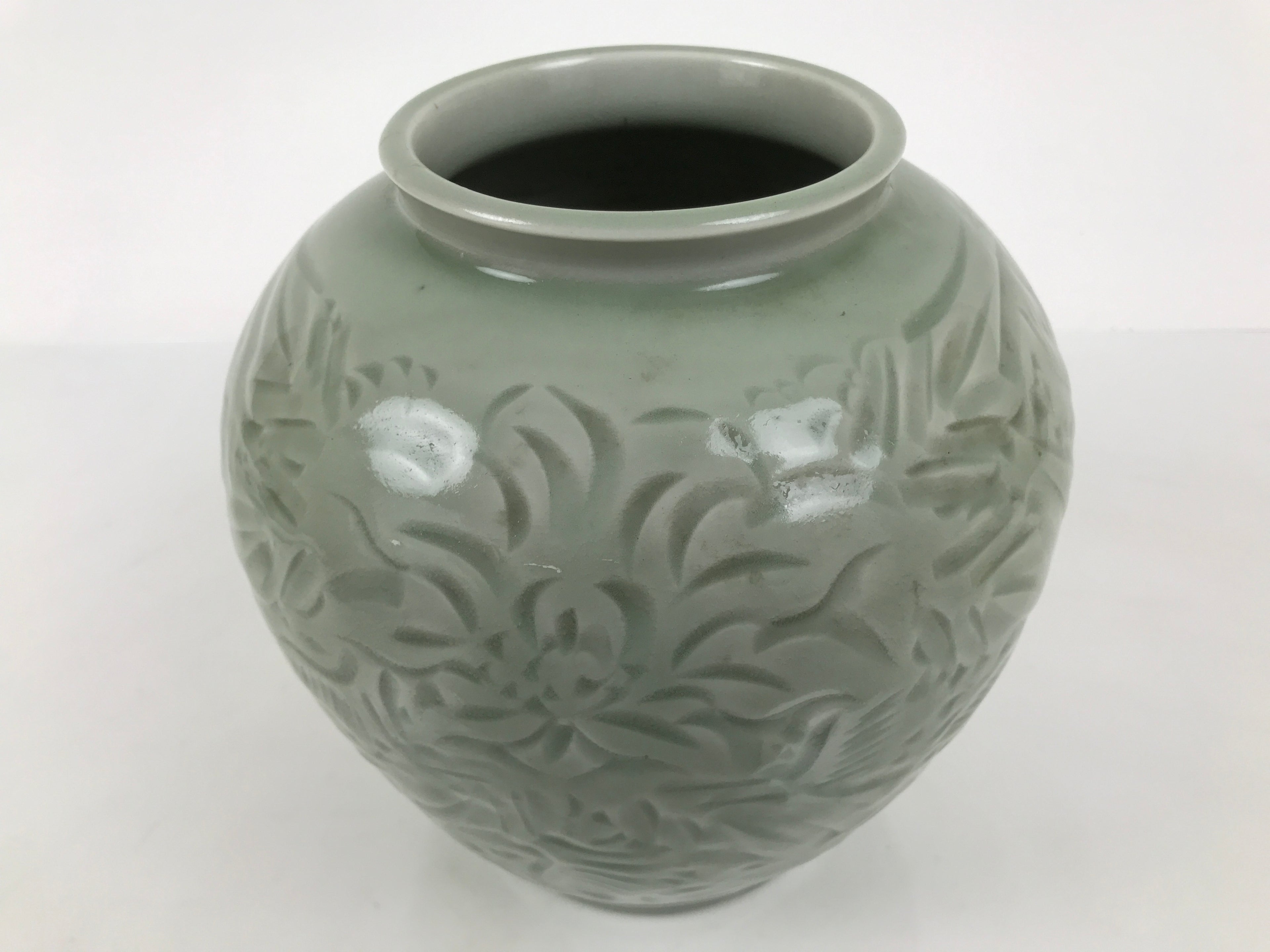 Japanese Porcelain Flower Vase Vtg Ikebana Kabin Celadon Green Floral FK249-KT - Vase-chidorivintage.com