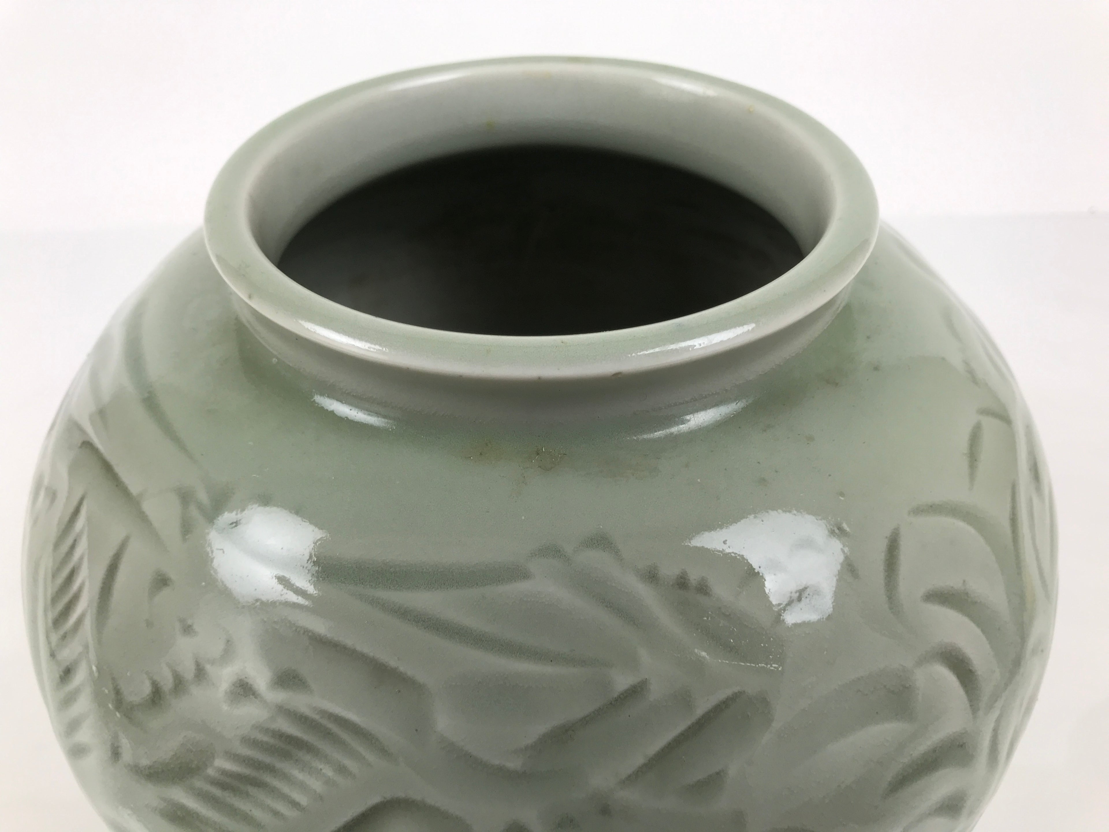Japanese Porcelain Flower Vase Vtg Ikebana Kabin Celadon Green Floral FK249-KT - Vase-chidorivintage.com