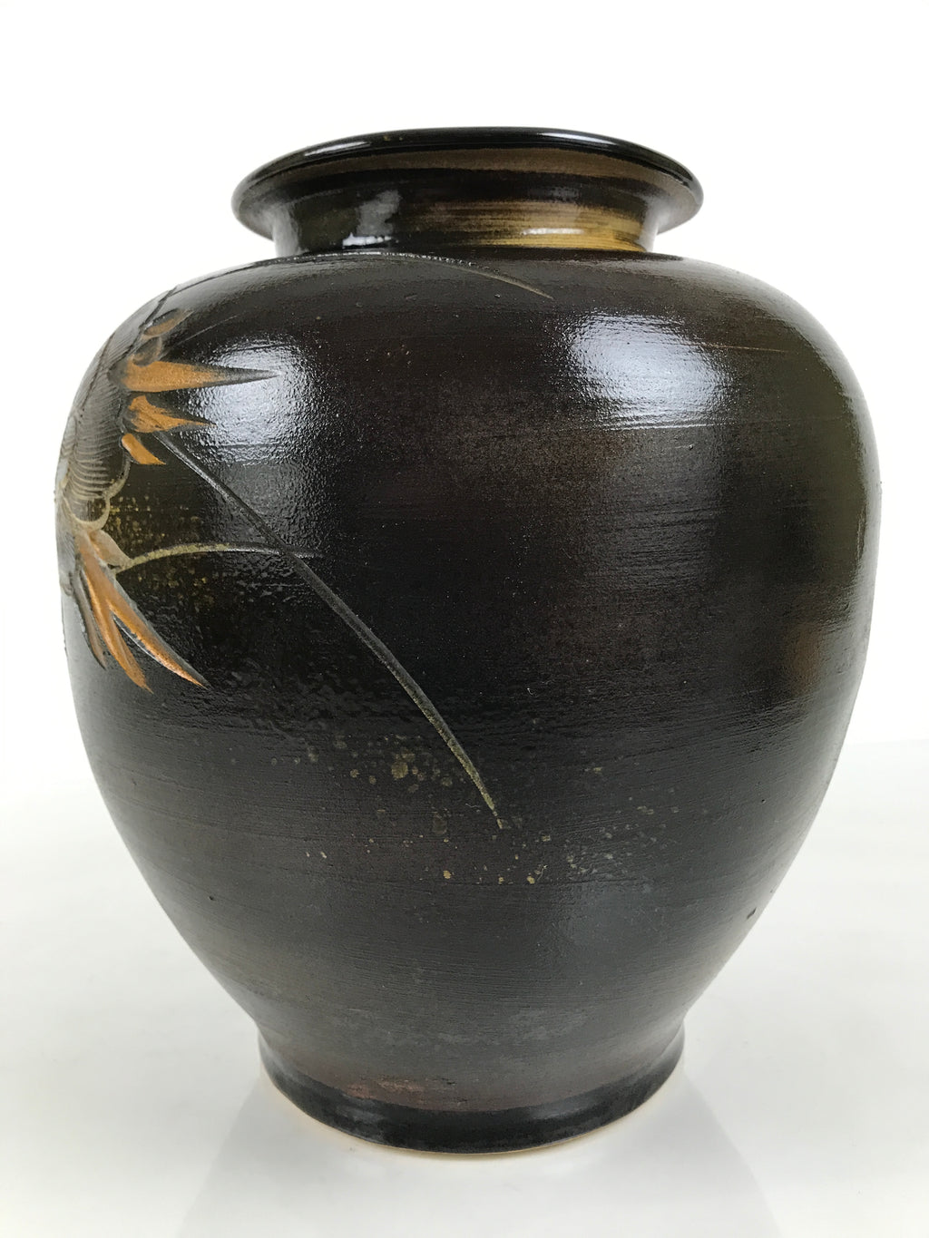 Japanese Ceramic Flower Vase Vtg Ikebana Kabin Brown Floral Round Large FK250-KT - Vase-chidorivintage.com